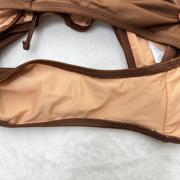 J.Crew O-Ring V-Neck One-Piece Swimsuit Women's 10 Brown Cheeky - Picture 8 of 9